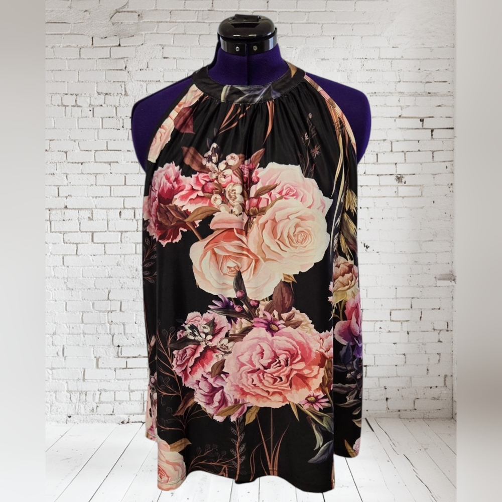 LoveU.Dear Floral Rose Print High Neck Plus Size